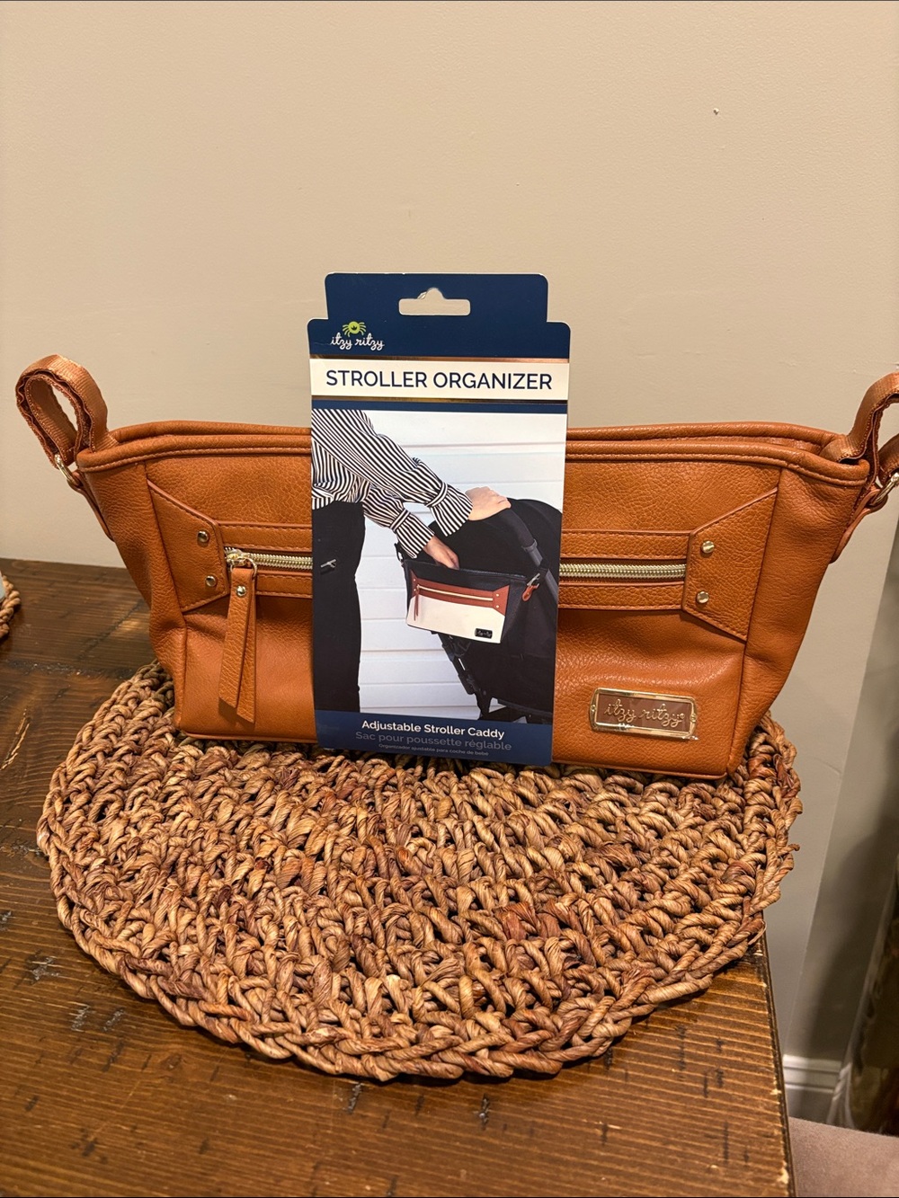 Itzy Ritzy Tan Stroller Organizer - Cognac Faux Leather